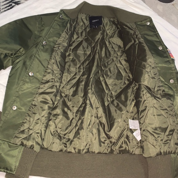 Forever 21 Green Bomber Jacket with Stickers - Picture 4 of 7